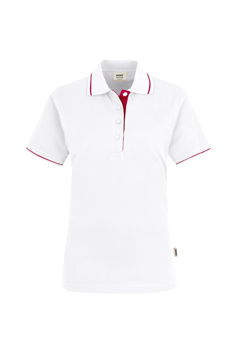 HAKRO 203 Damen Poloshirt Casual in Weiß/Rot – Vorderansicht