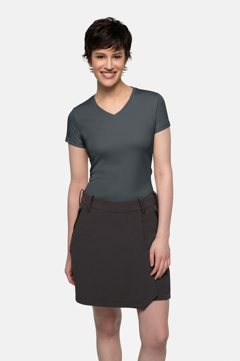 HAKRO 187 Damen V-Shirt COOLMAX® ECO in Anthrazit – Modellansicht