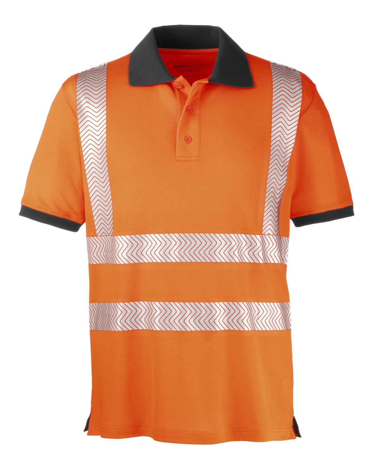 4PROTECT® Warnschutz UV-Poloshirt ORLANDO in Leuchtorange/Grau – Vorderansicht