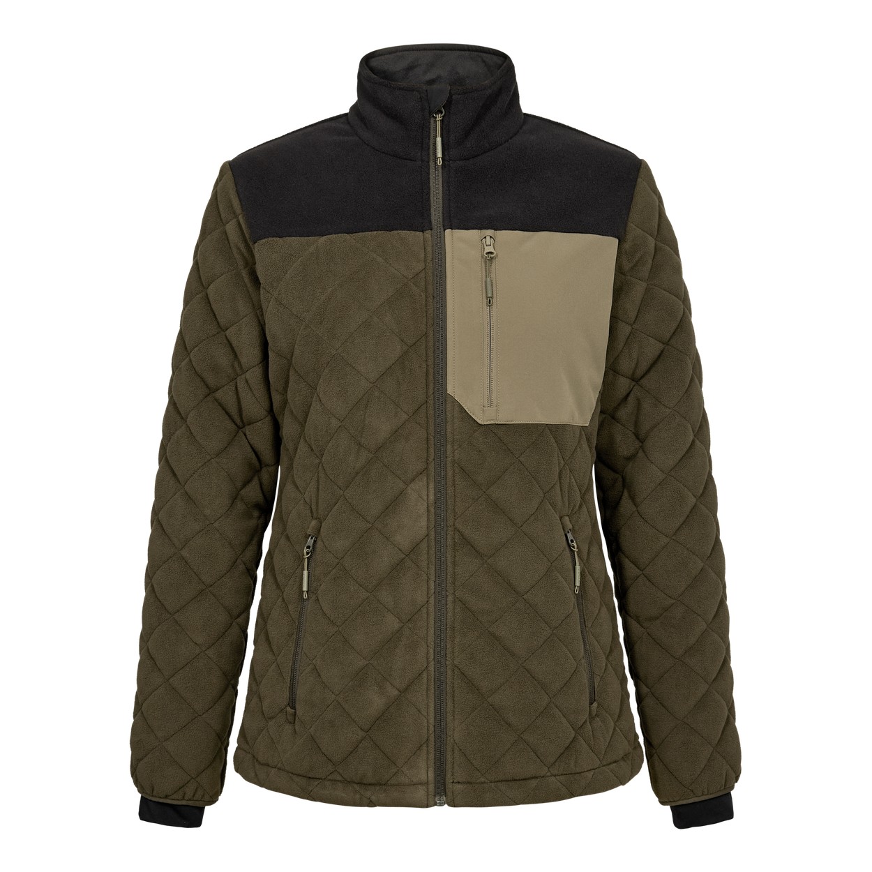 ENGEL Entire 1336-143 Damen Gestepptes-Fleecejacke in Forest Green/Schwarz – Vorderansicht