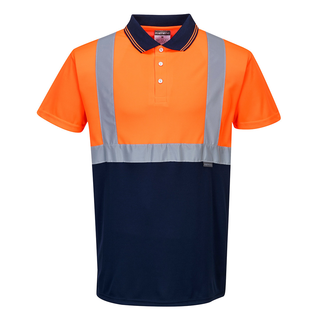 Portwest Hi-Vis Contrast Polo Shirt S/S in Orange/Marine – Vorderansicht