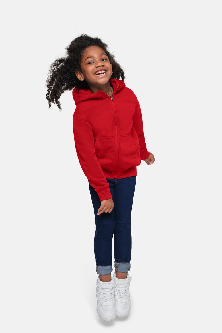 HAKRO 565 Kinder Kapuzen-Sweatjacke Bio-Baumwolle in Rot – Modellansicht