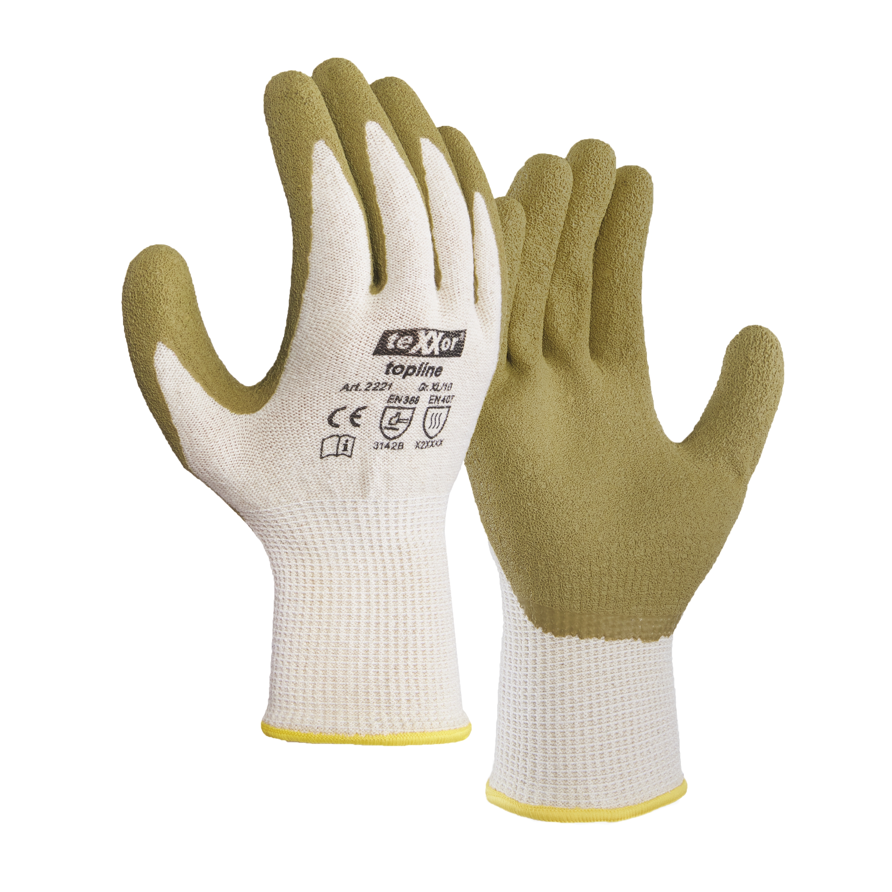 teXXor® topline Grobstrick-Handschuhe GREEN PROTECT in Natur/Grün – Vorderansicht