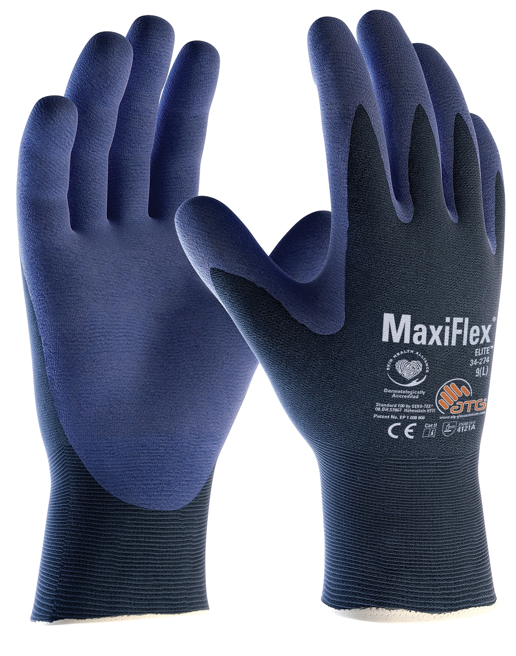 ATG® MaxiFlex® Elite™ Nylon-Strickhandschuhe (34-274) in Blau/Blau – Vorderansicht