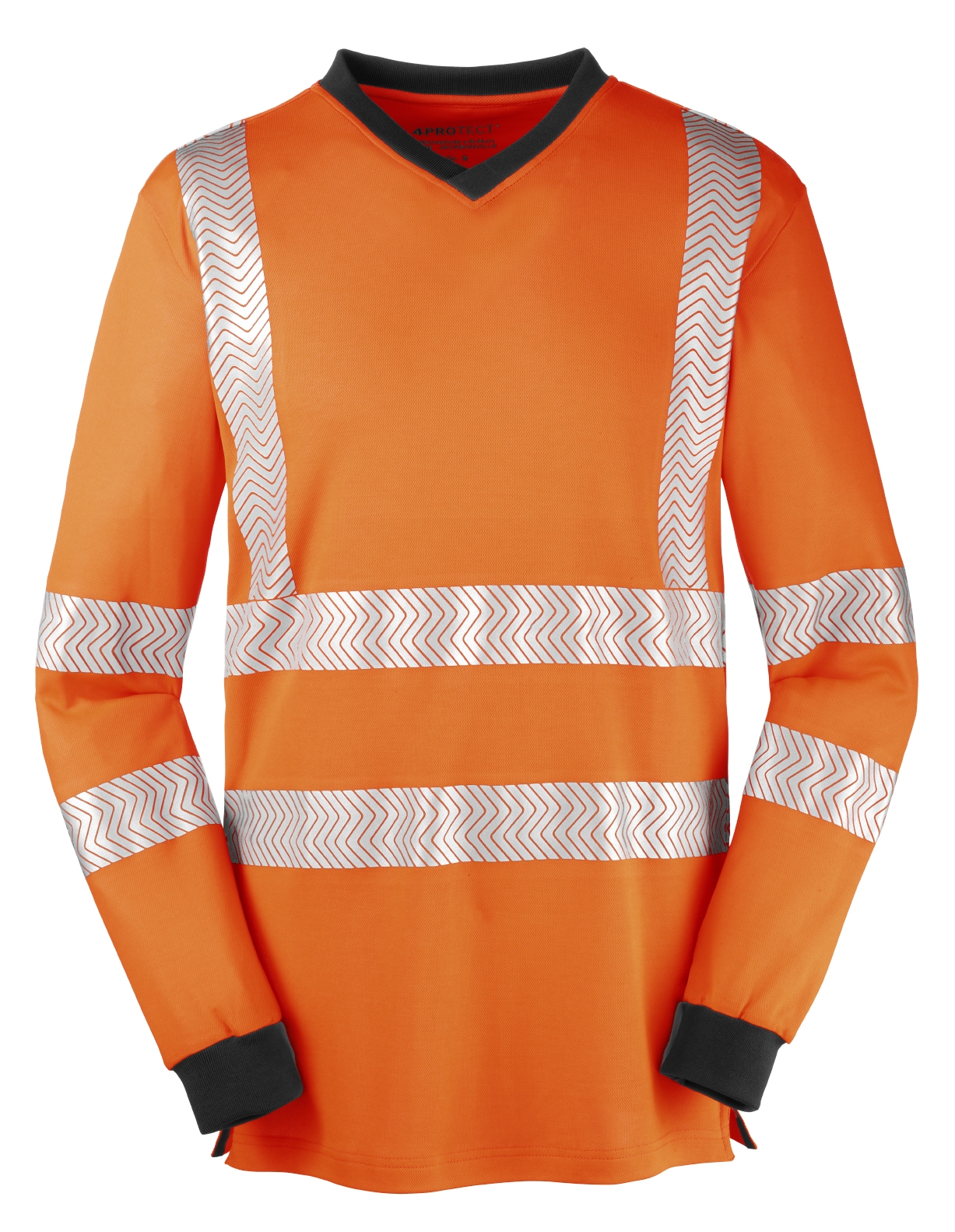4PROTECT® Warnschutz-Langarm-UV-Shirt JACKSONVILLE in Leuchtorange/Grau – Vorderansicht