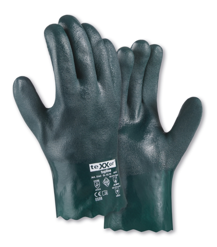teXXor® topline Chemikalienschutz-Handschuhe PVC GRÜN in Grün – Detailansicht