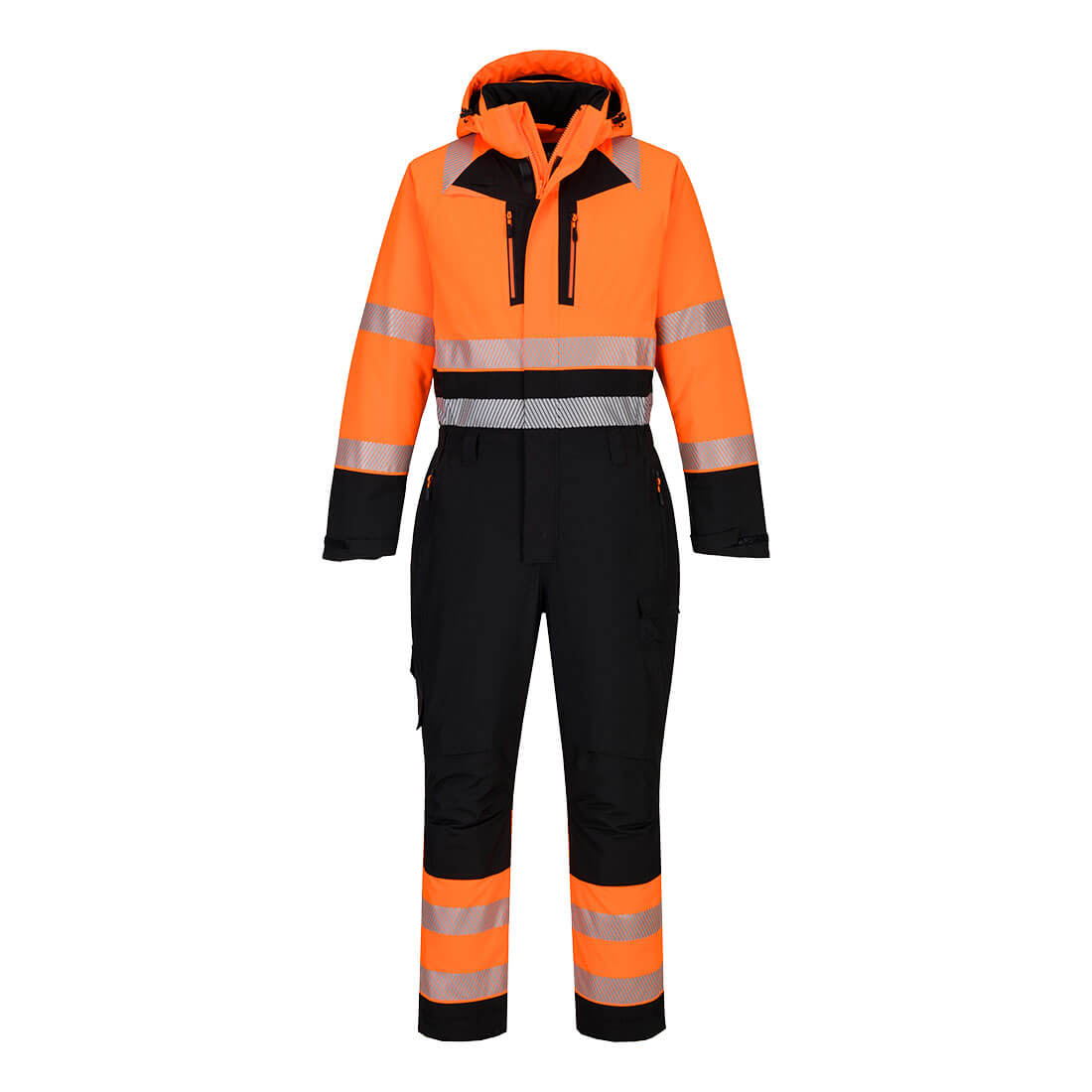 Portwest DX4 Hi-Vis Winter Coverall in Orange/Schwarz – Vorderansicht
