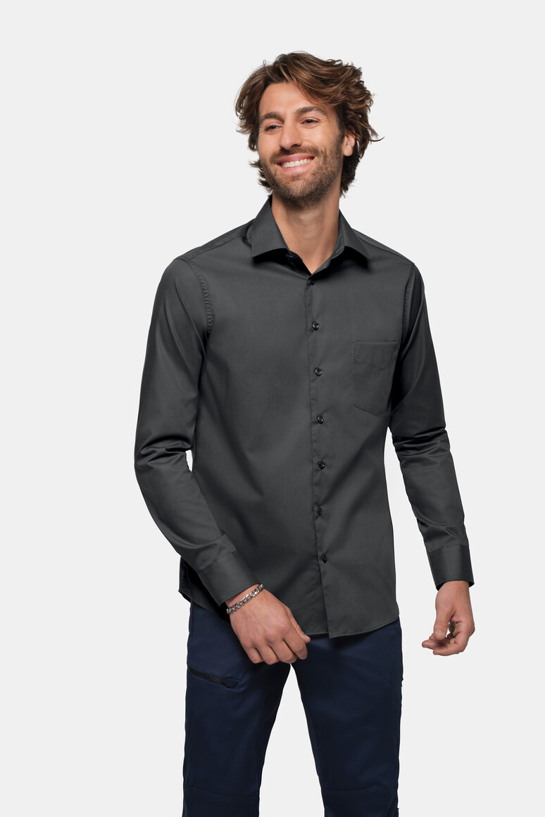 HAKRO 123 Hemd MIKRALINAR® Comfort in Anthrazit – Modellansicht