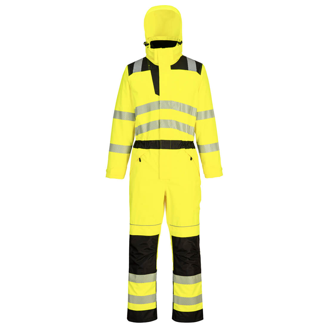 Portwest PW3 Hi-Vis Rain Coverall in Gelb/Schwarz – Vorderansicht