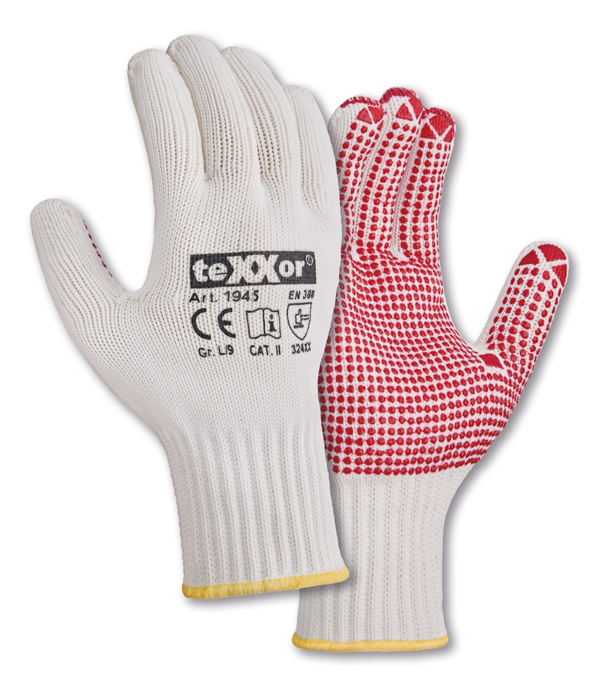 teXXor® Grobstrick-Handschuhe BAUMWOLLE/NYLON in Beige/Rote Noppen – Vorderansicht