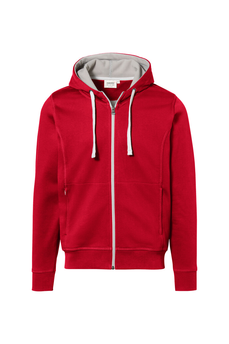 HAKRO 455 Kapuzenjacke Bonded ECO in Rot/Silber – Vorderansicht