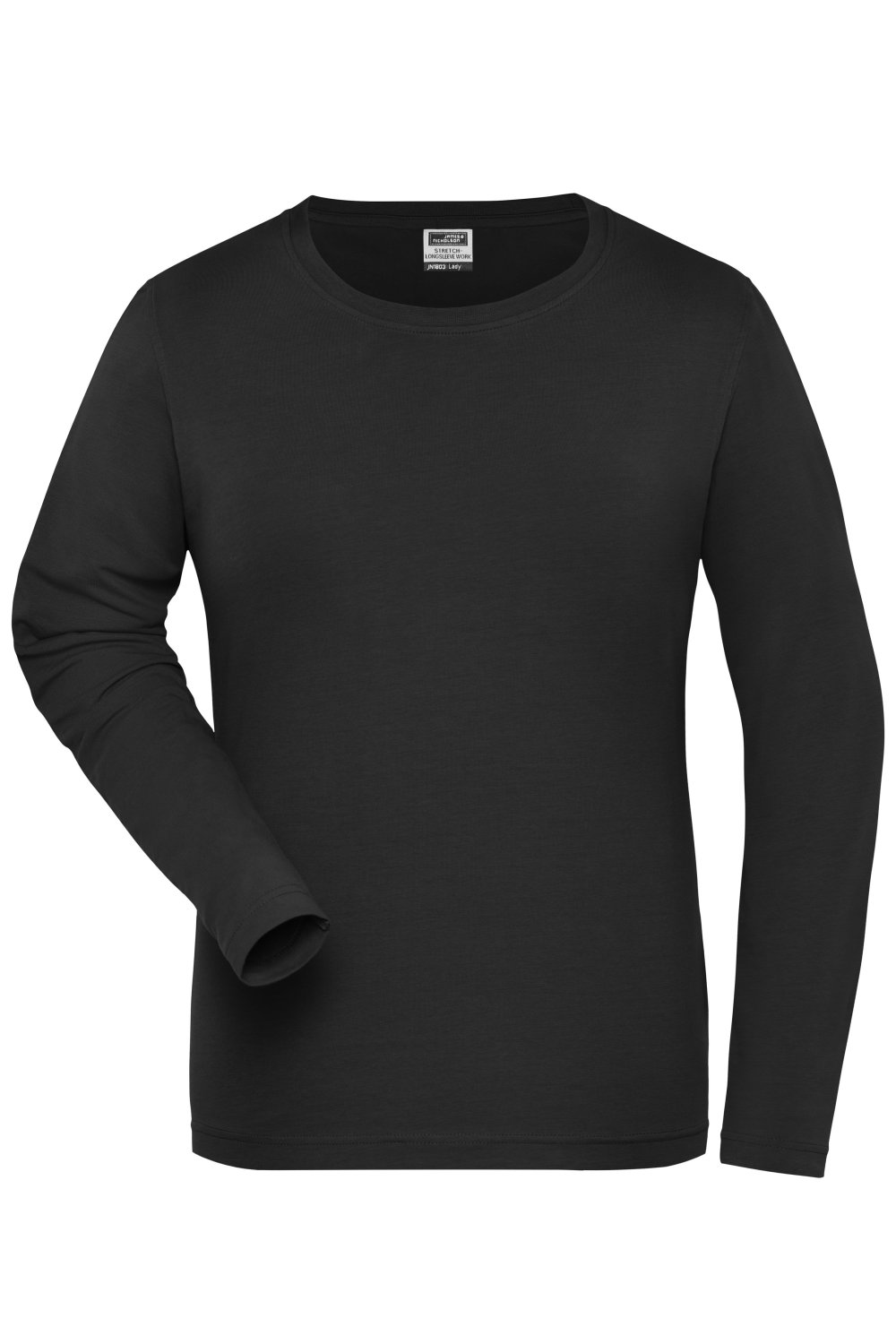 Daiber Ladies' ORGANIC Stretch-Longsleeve Work - SOLID - OCS Blended in Black – Vorderansicht