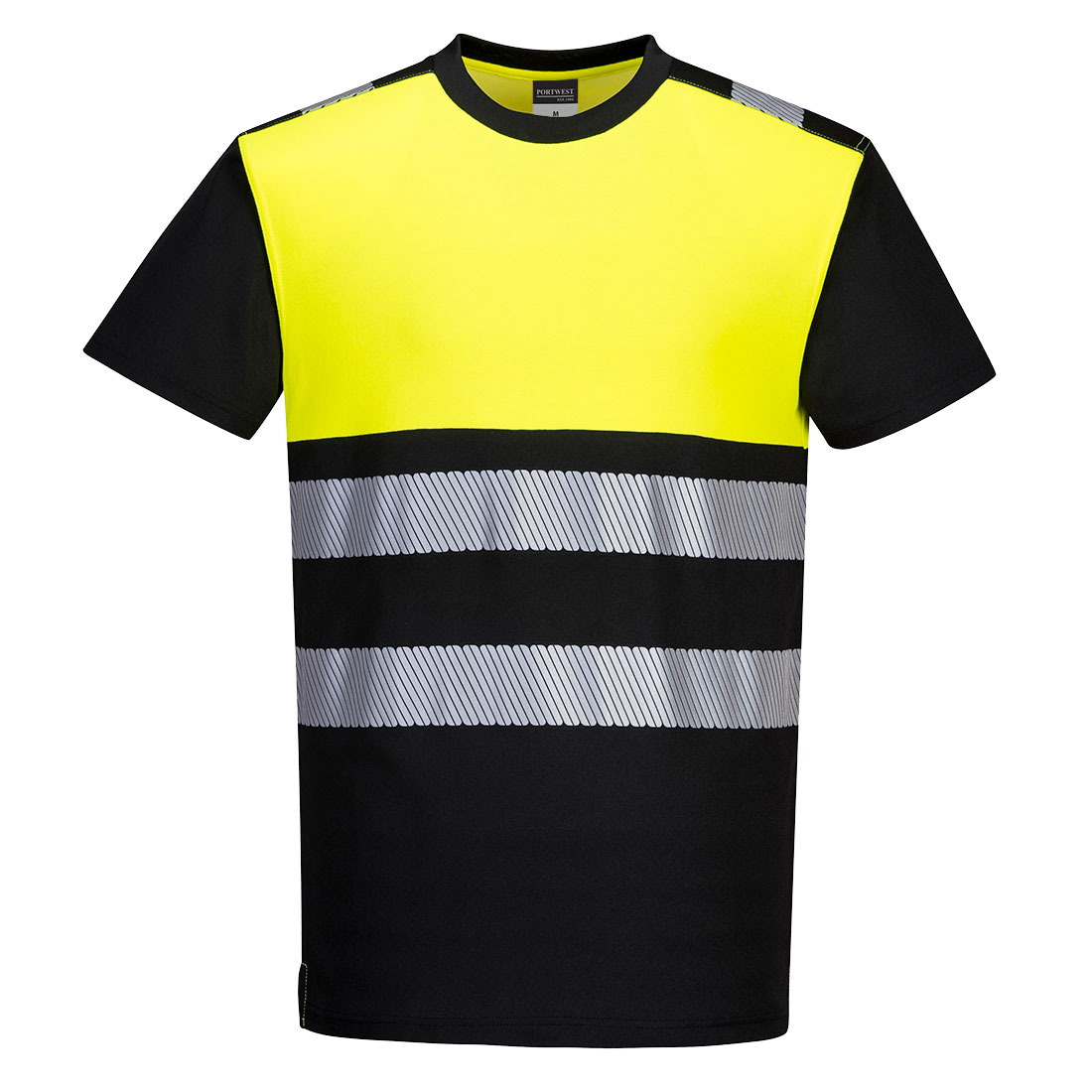 Portwest PW3 Hi-Vis Cotton Comfort Class 1 T-Shirt S/S in Schwarz/Gelb – Vorderansicht