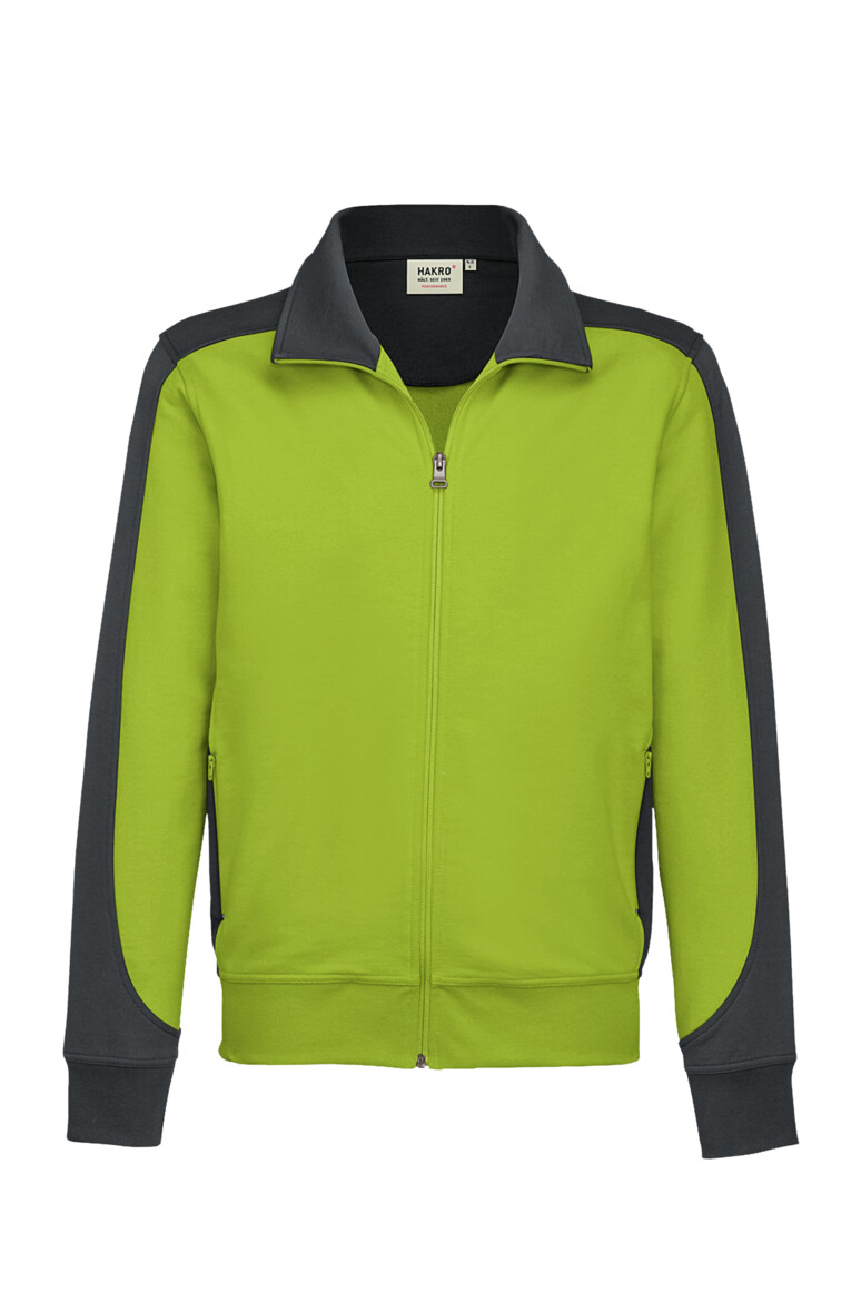 HAKRO 477 Sweatjacke Contrast MIKRALINAR® in Kiwi/Anthrazit – Vorderansicht