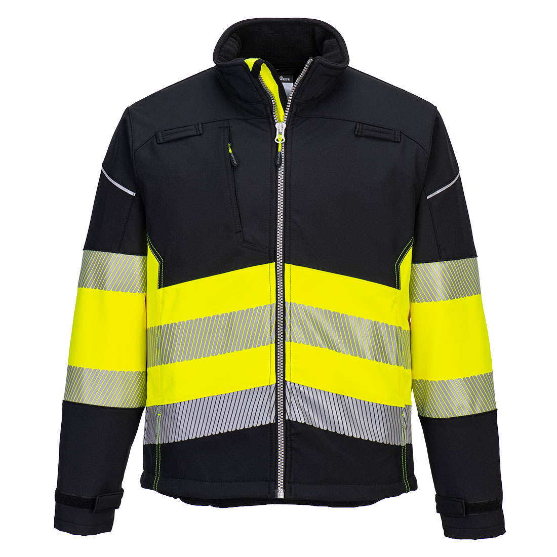Portwest PW3 Hi-Vis Class 1 Softshell (3L) in Schwarz/Gelb – Vorderansicht