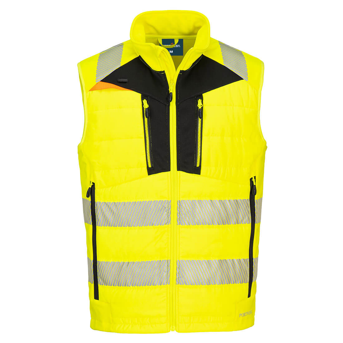 Portwest DX4 Hi-Vis Hybrid Baffle Bodywarmer in Gelb/Schwarz – Vorderansicht