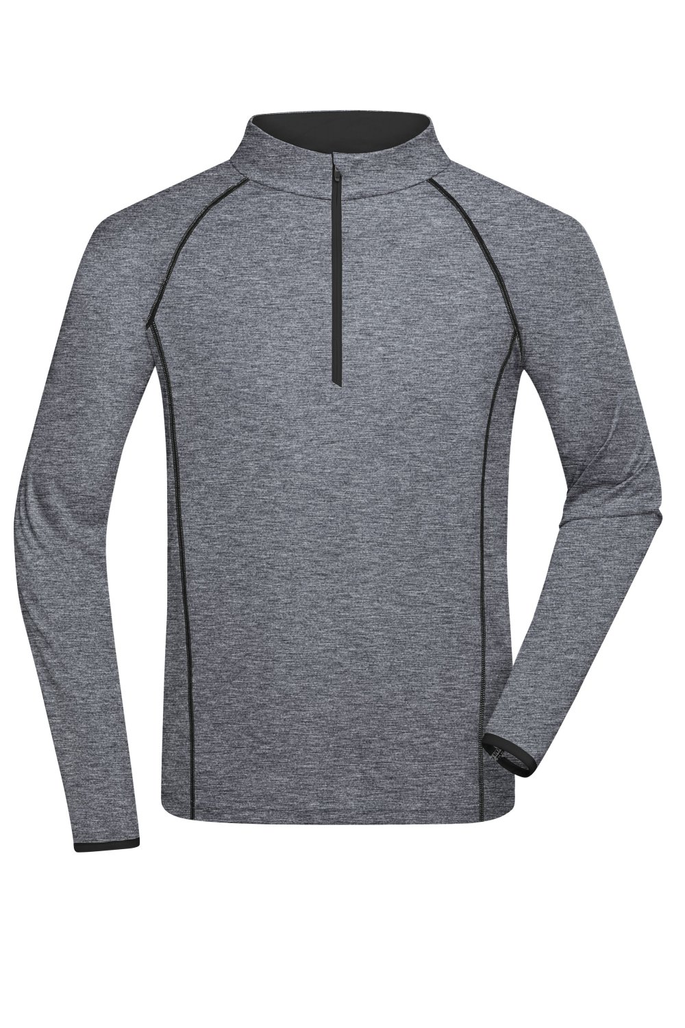 Daiber Men's Sports Shirt Long-Sleeved in Black-Melange/Black – Vorderansicht
