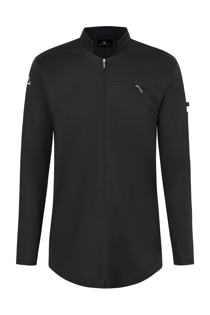 Langarm Herrenkochjacke DIAMOND CUT® Excellence in Schwarz – Vorderansicht