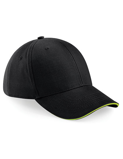 Beechfield Athleisure 6 Panel Cap in Black/Lime Green – Vorderansicht