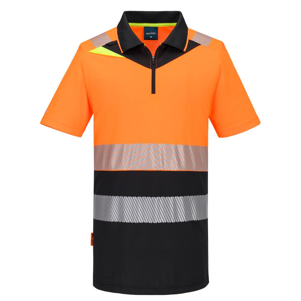 Portwest DX4 Hi-Vis Zip Class 1 Polo Shirt S/S in Orange/Schwarz – Vorderansicht