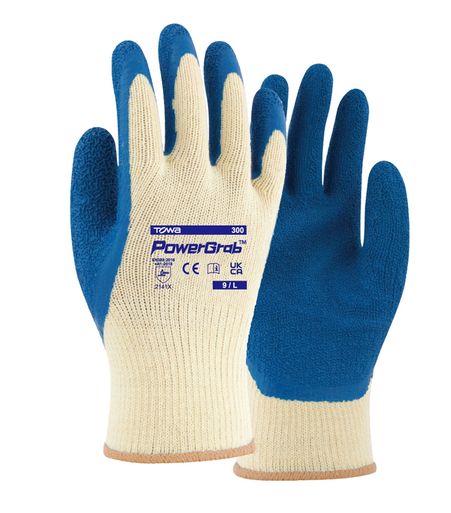 TOWA® Baumwoll-/Polyester-Strickhandschuhe PowerGrab® in Natur/Blau – Detailansicht