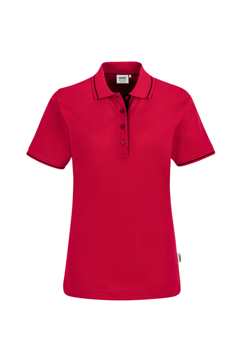 HAKRO 203 Damen Poloshirt Casual in Rot/Schwarz – Vorderansicht