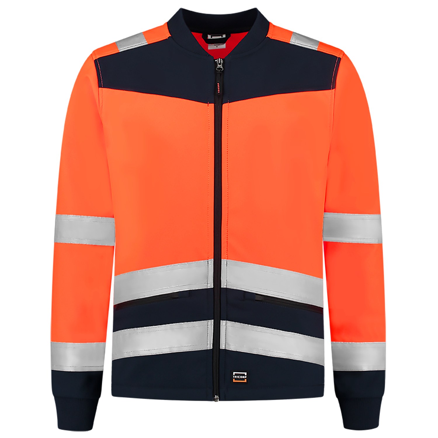 TRICORP Warnschutz Softshelljacke Bicolor in Fluororange-Ink – Vorderansicht