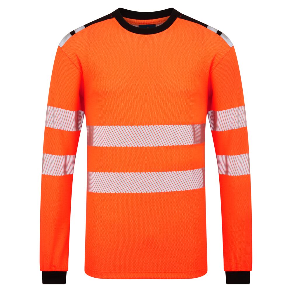 Portwest PW3 Modaflame Knit HVO FR Long Sleeve T-Shirt in Orange/Schwarz – Vorderansicht