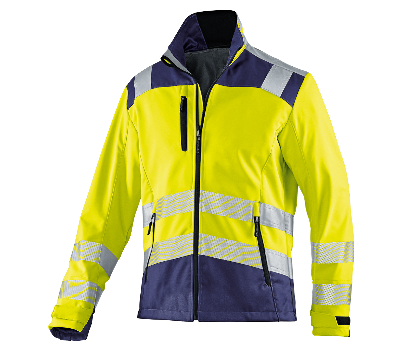 KÜBLER REFLECTIQ Softshell Jacke PSA 2 in Warngelb/Dunkelblau – Vorderansicht