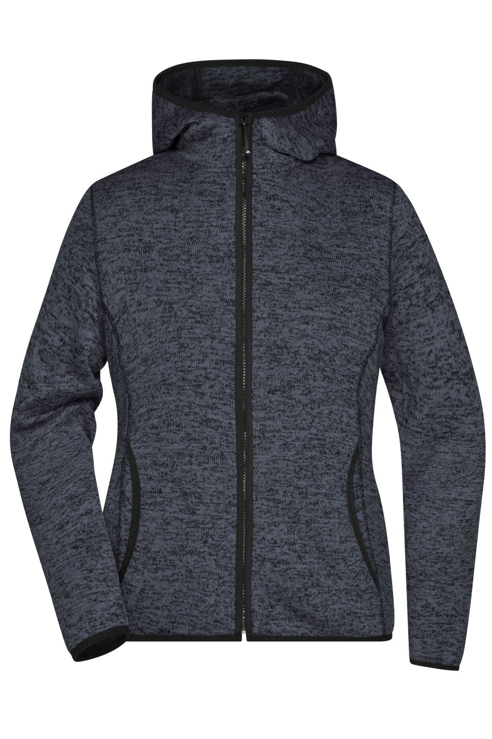 Daiber Ladies' Knitted Fleece Hoody in Dark-Melange/Black – Vorderansicht