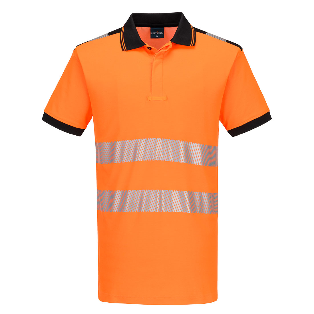 Portwest PW3 Hi-Vis Cotton Comfort Polo Shirt S/S in Orange/Schwarz – Vorderansicht