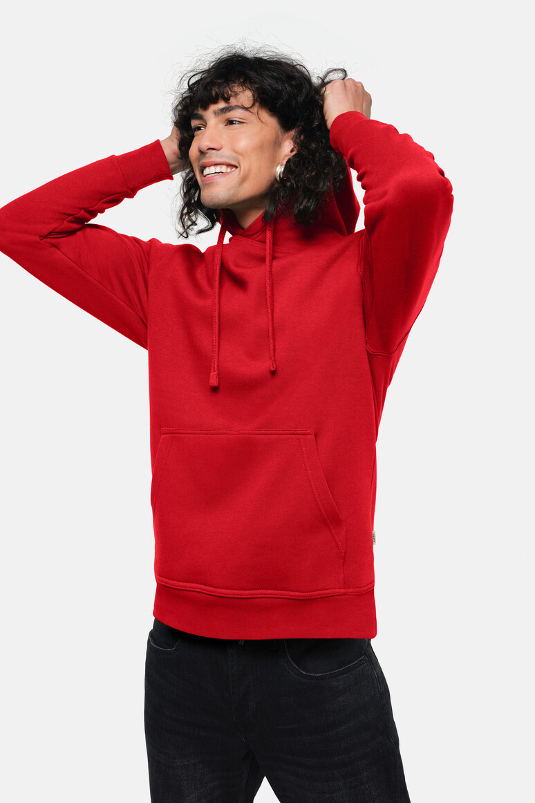 HAKRO 601 Kapuzen-Sweatshirt Premium in Rot – Modellansicht