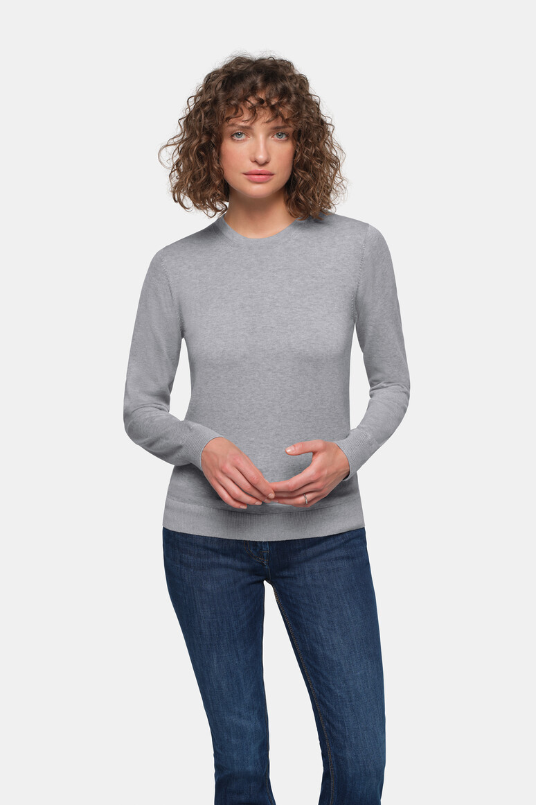 HAKRO 135 Damen Pullover Premium-Baumwolle in Grau Meliert – Modellansicht