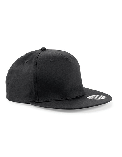 Beechfield 5 Panel Snapback Rapper Cap in Black – Vorderansicht