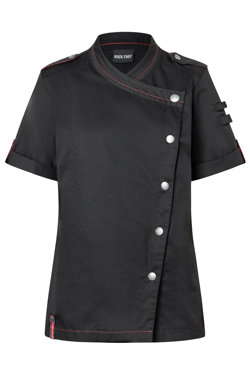 Kurzarm Damenkochjacke ROCK CHEF®-Stage2 in Schwarz – Vorderansicht