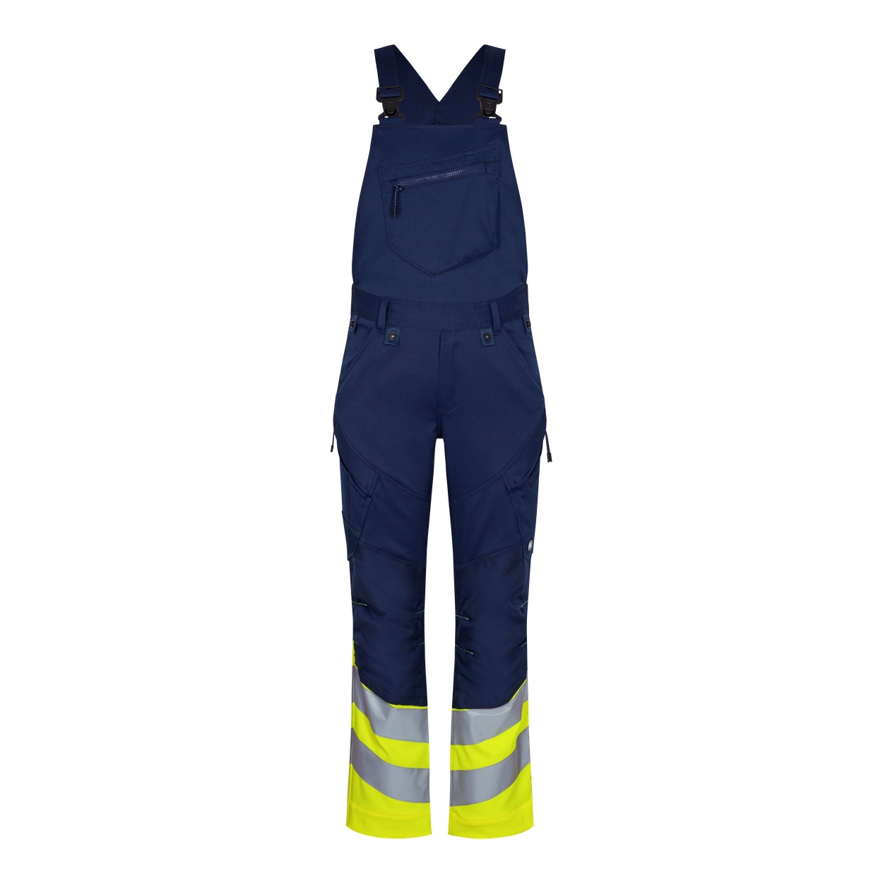 ENGEL Safety 3546-314 Latzhose mit 2-Wege-Stretch in Blue Ink/Gelb – Vorderansicht