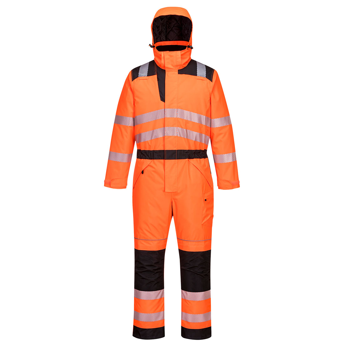 Portwest PW3 Hi-Vis Winter Coverall in Orange/Schwarz – Vorderansicht