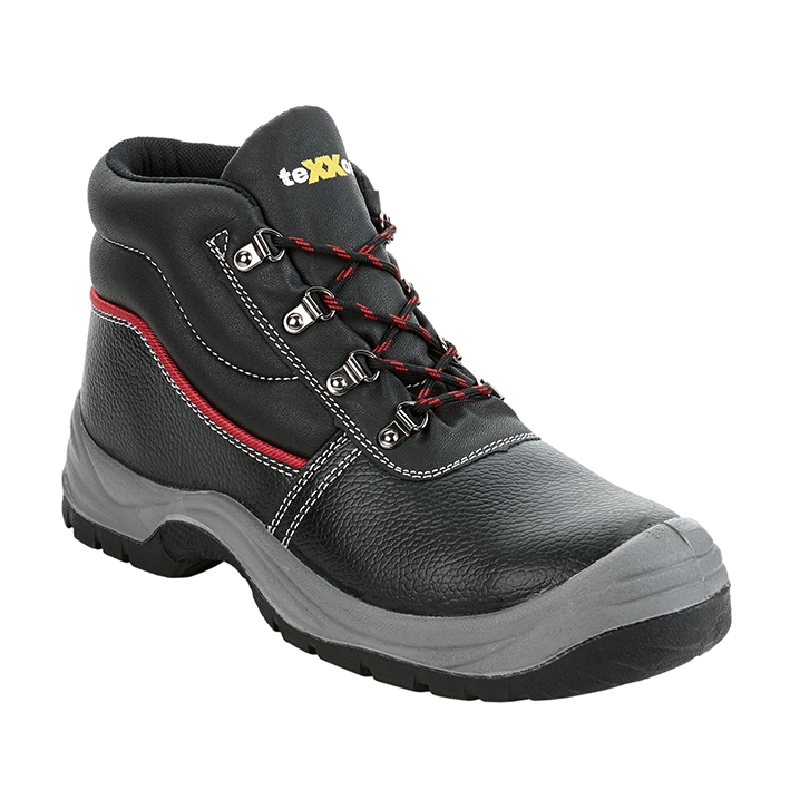 teXXor® S3-Sicherheitsschnürstiefel LE MANS in Schwarz/Rot – Vorderansicht