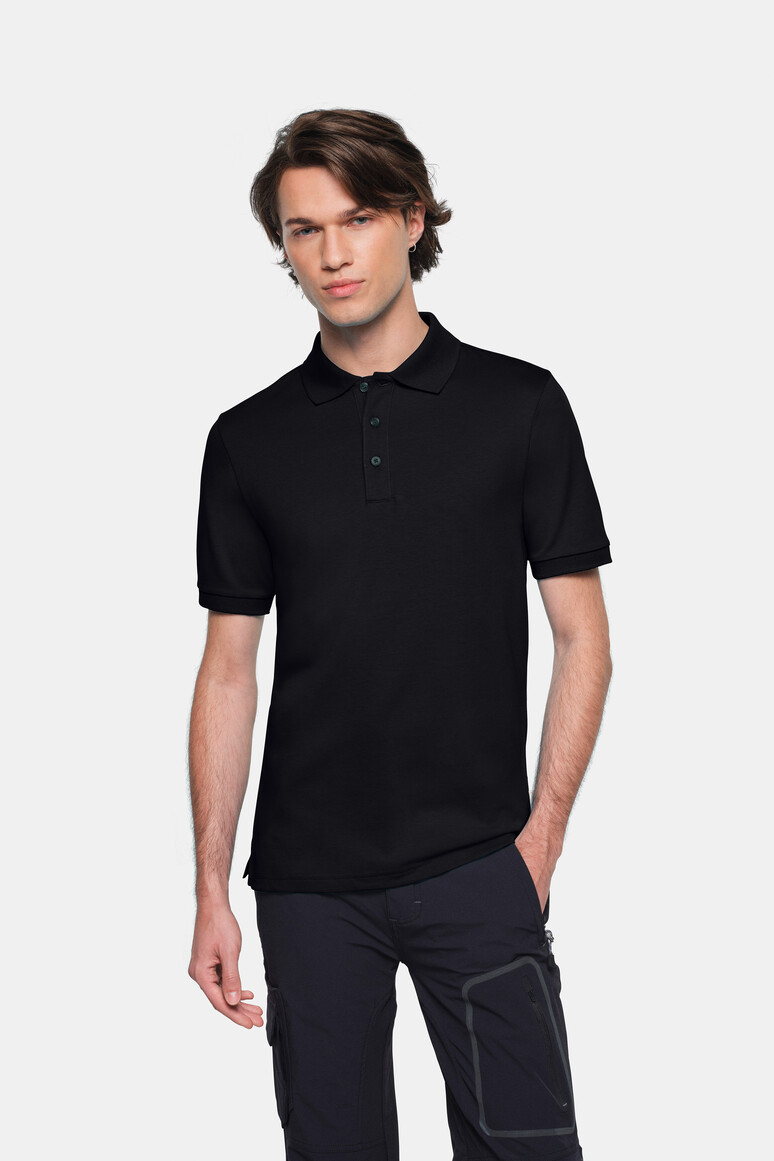 HAKRO 814 COTTON TEC® Poloshirt in Schwarz – Modellansicht