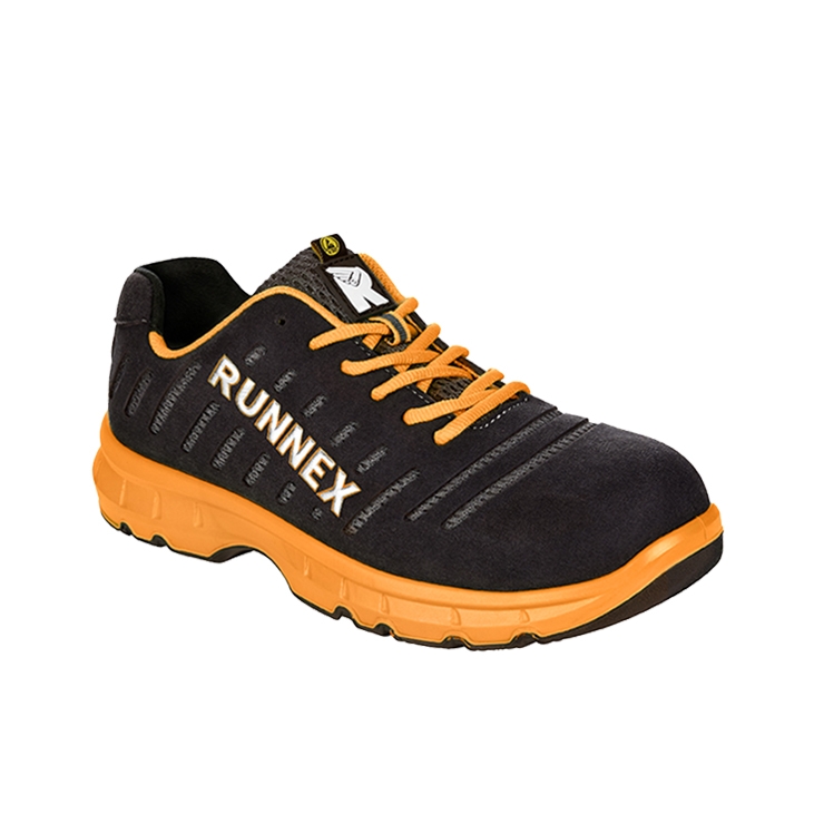 RUNNEX® S1PS-ESD-Sicherheitshalbschuhe FlexStar in Schwarz/Orange – Vorderansicht