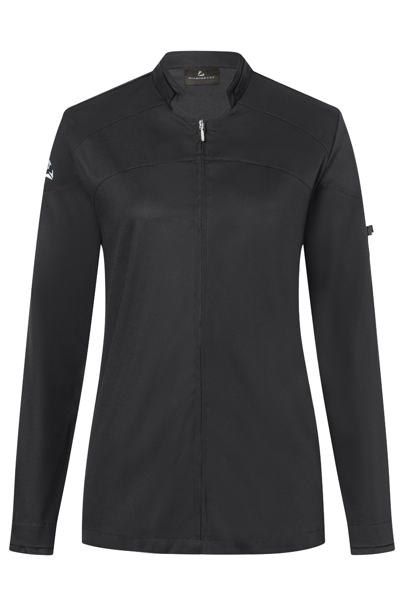Langarm Damenkochjacke DIAMOND CUT® Excellence in Schwarz – Vorderansicht