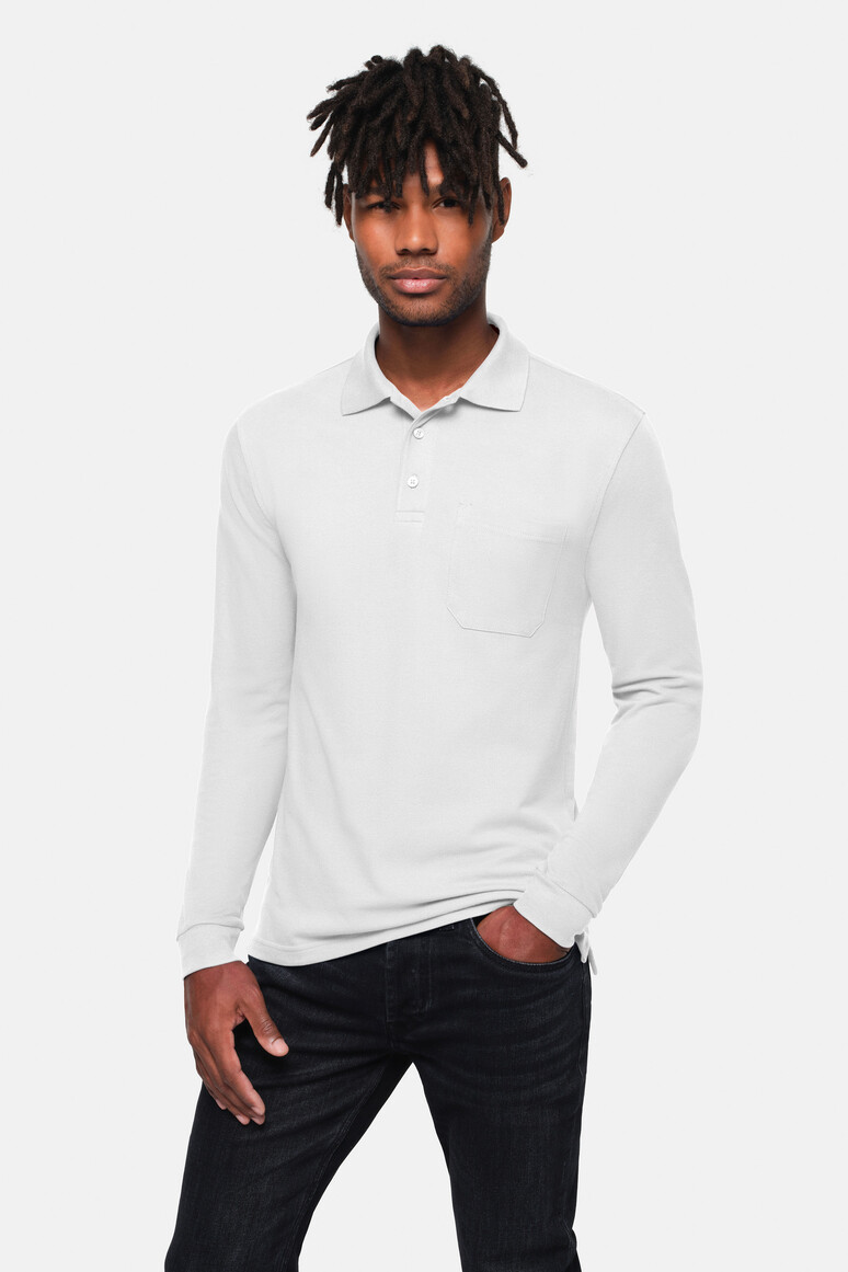 HAKRO 817 Pocket-Longsleeve-Polo MIKRALINAR® ECO in Weiß – Modellansicht
