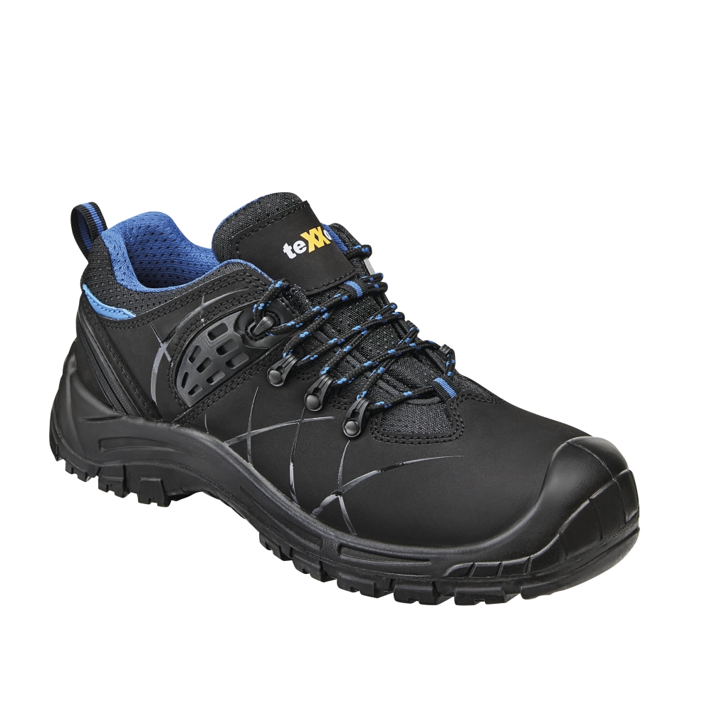 teXXor® S3-Sicherheitshalbschuhe Rennes in Schwarz/ Blau – Vorderansicht