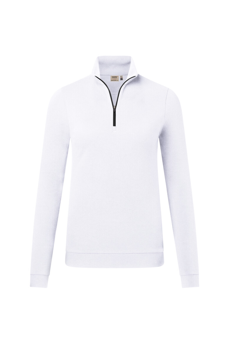 HAKRO 335 Damen Zip-Longsleeve Piqué MIKRALINAR® ECO in Weiß – Vorderansicht