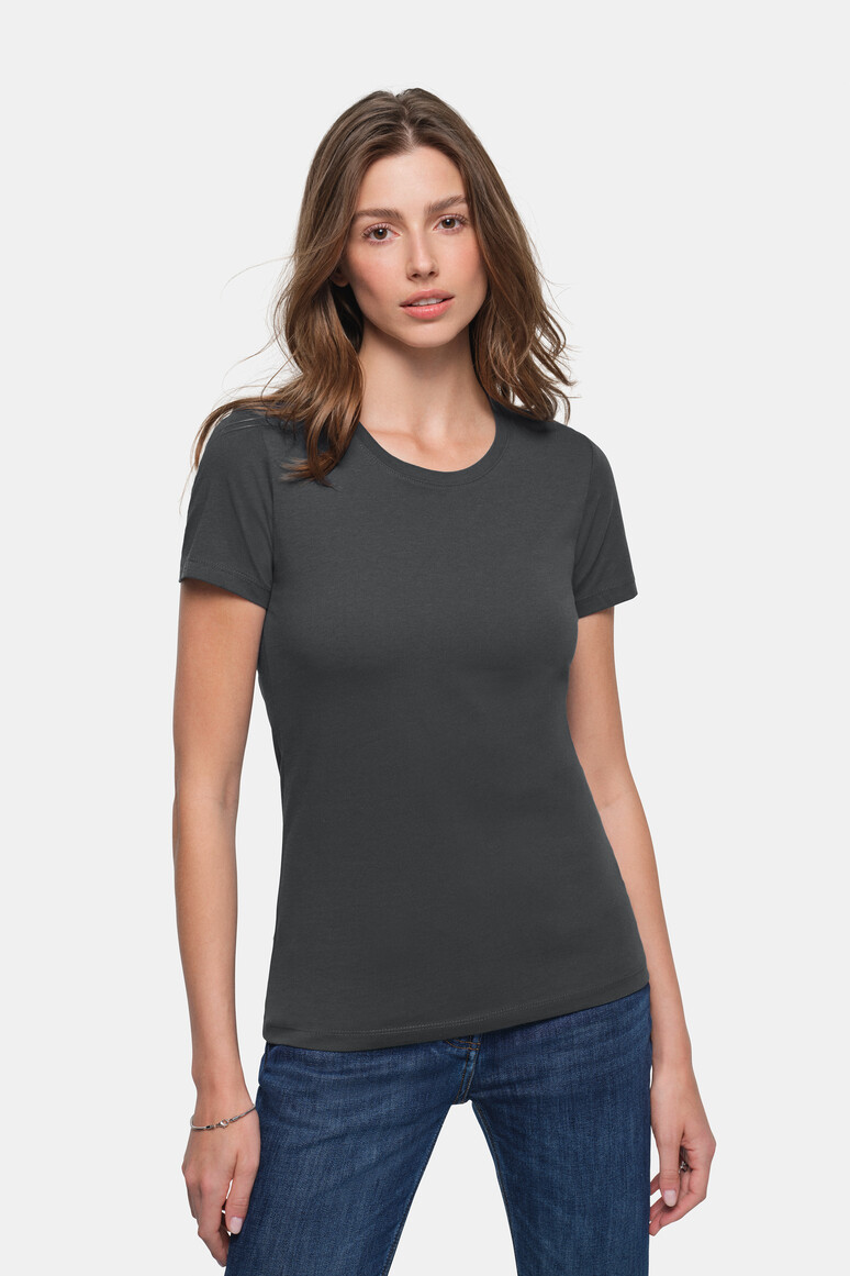 HAKRO 127 Damen T-Shirt Classic in Karbongrau – Modellansicht