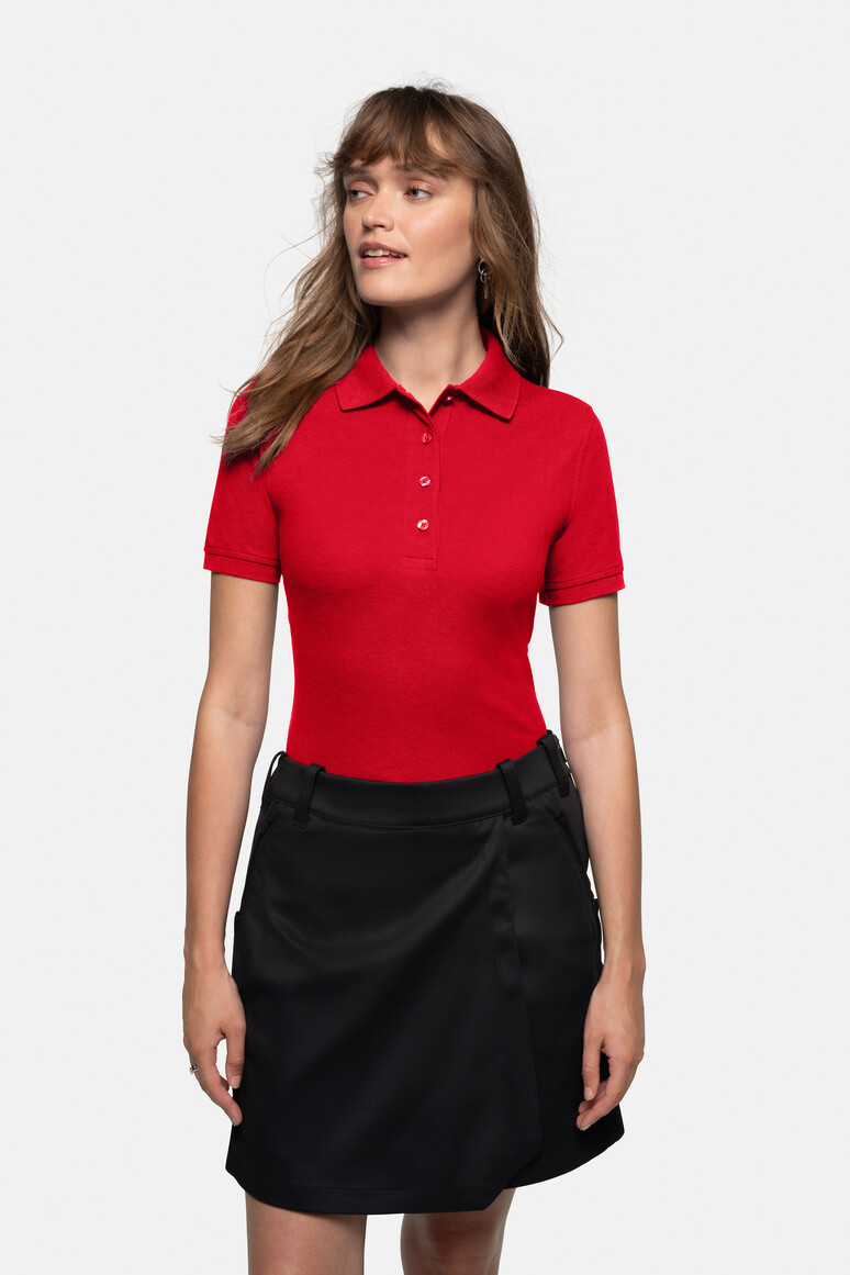 HAKRO 216 Damen Poloshirt MIKRALINAR® in Rot – Modellansicht