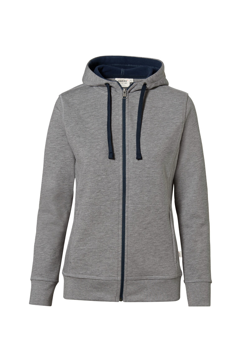 HAKRO 255 Damen Kapuzenjacke Bonded ECO in Grau Meliert/Tinte – Vorderansicht