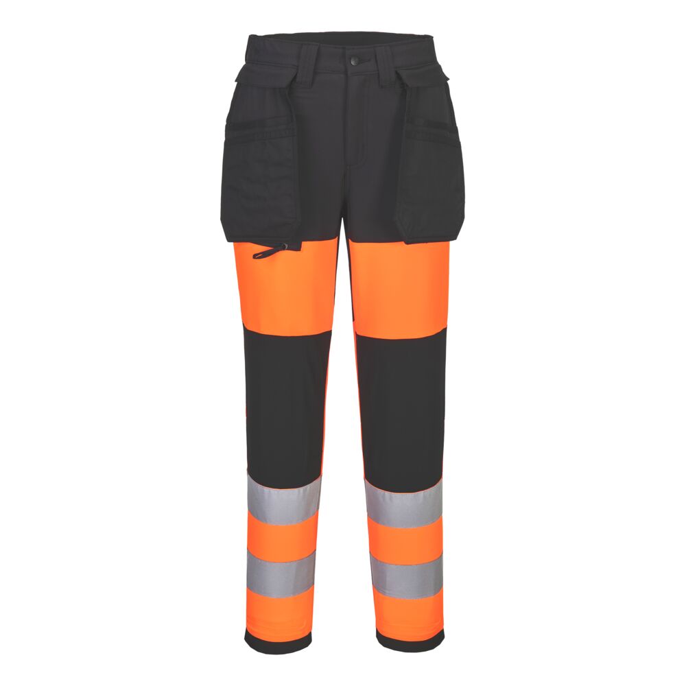 Portwest WX2 Eco Hi-Vis Women's Class 1 Stretch Trouser in Orange/Schwarz – Vorderansicht