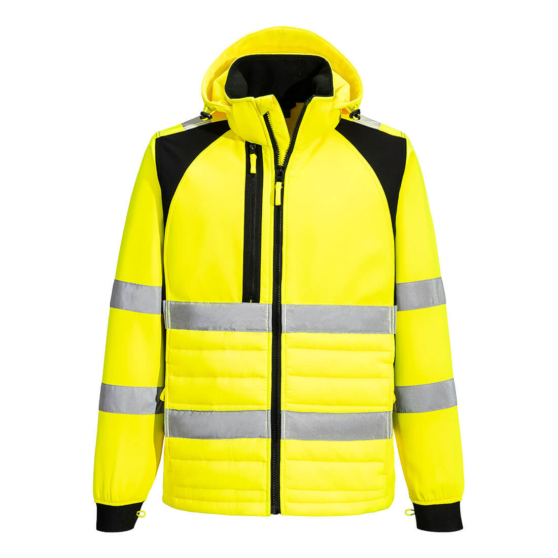 Portwest WX2 Eco Hi-Vis Hybrid Jacket in Gelb/Schwarz – Vorderansicht