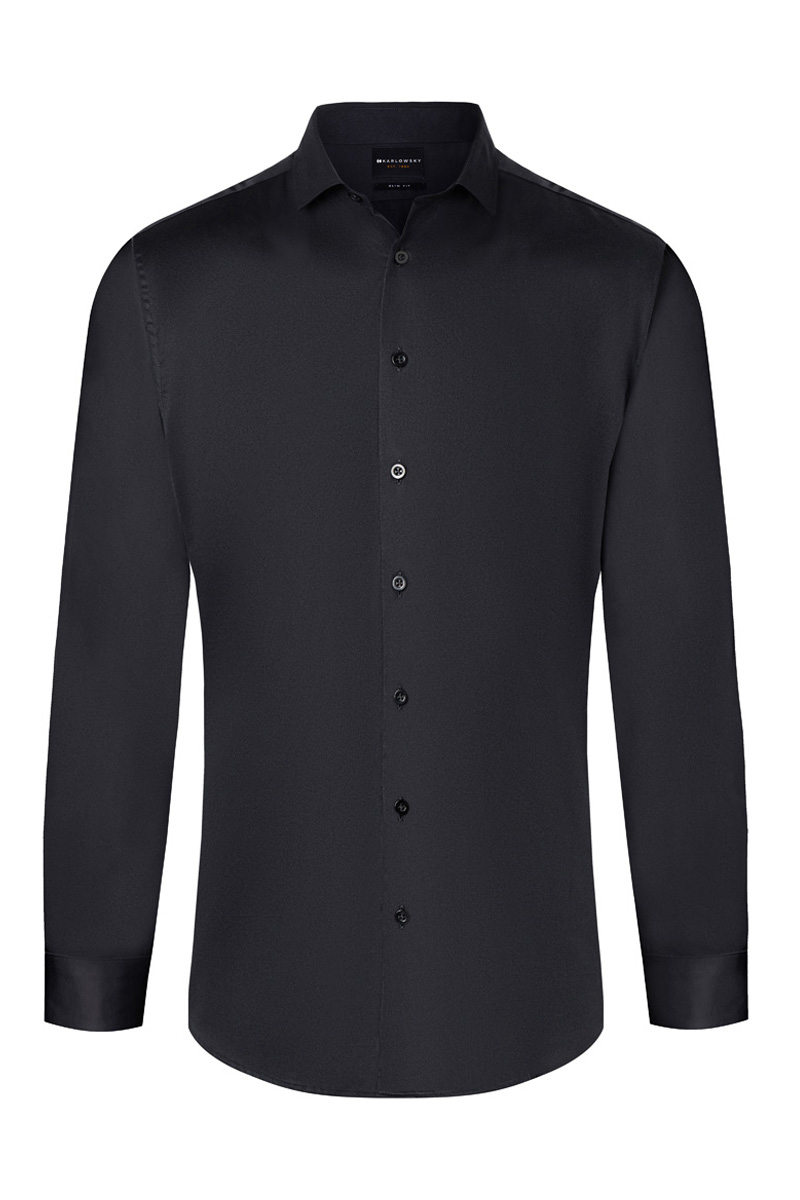 Karlowsky Langarm Herrenhemd Active-Stretch in Slim-Fit in Schwarz – Vorderansicht